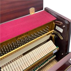 Offenbach - mid-20th century Sapele Mahogany cased upright piano, overstrung iron movement, with stool