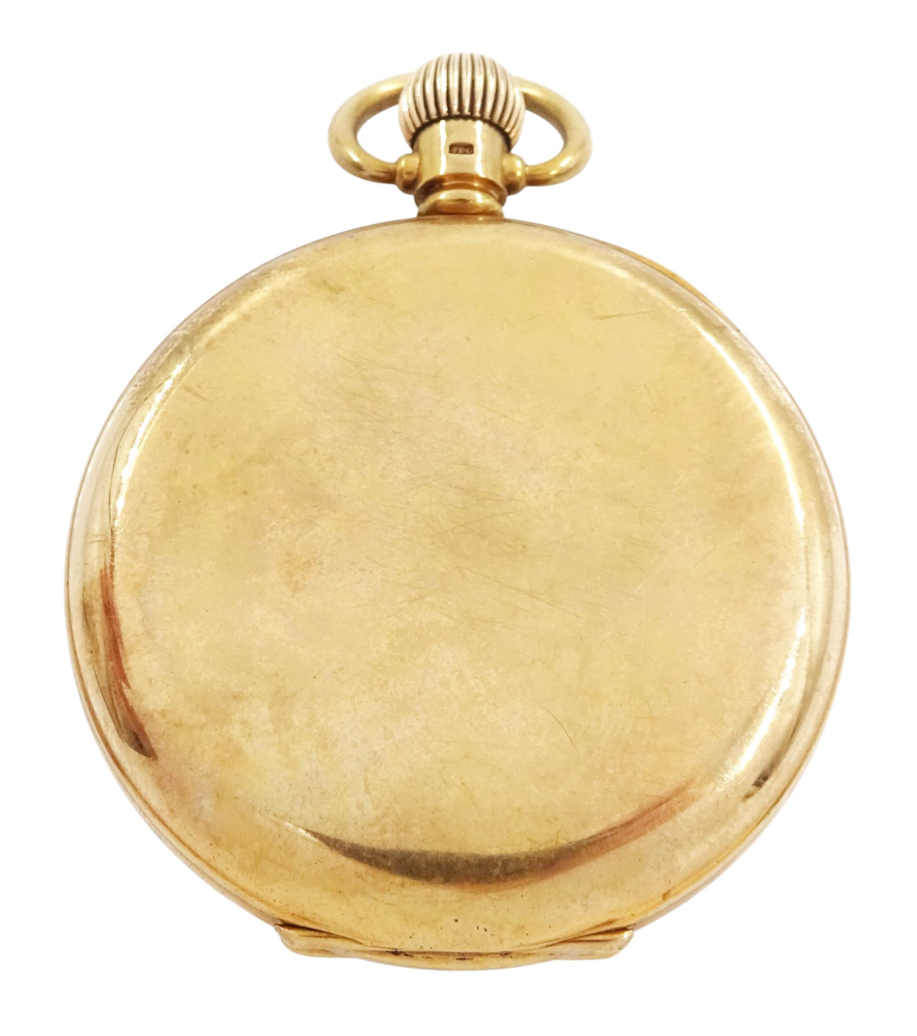 Early 20th century 9ct gold open face, keyless lever pocket watch by American Watch Company, Waltham, No. 26671063, case by Dennison, Birmingham 1929