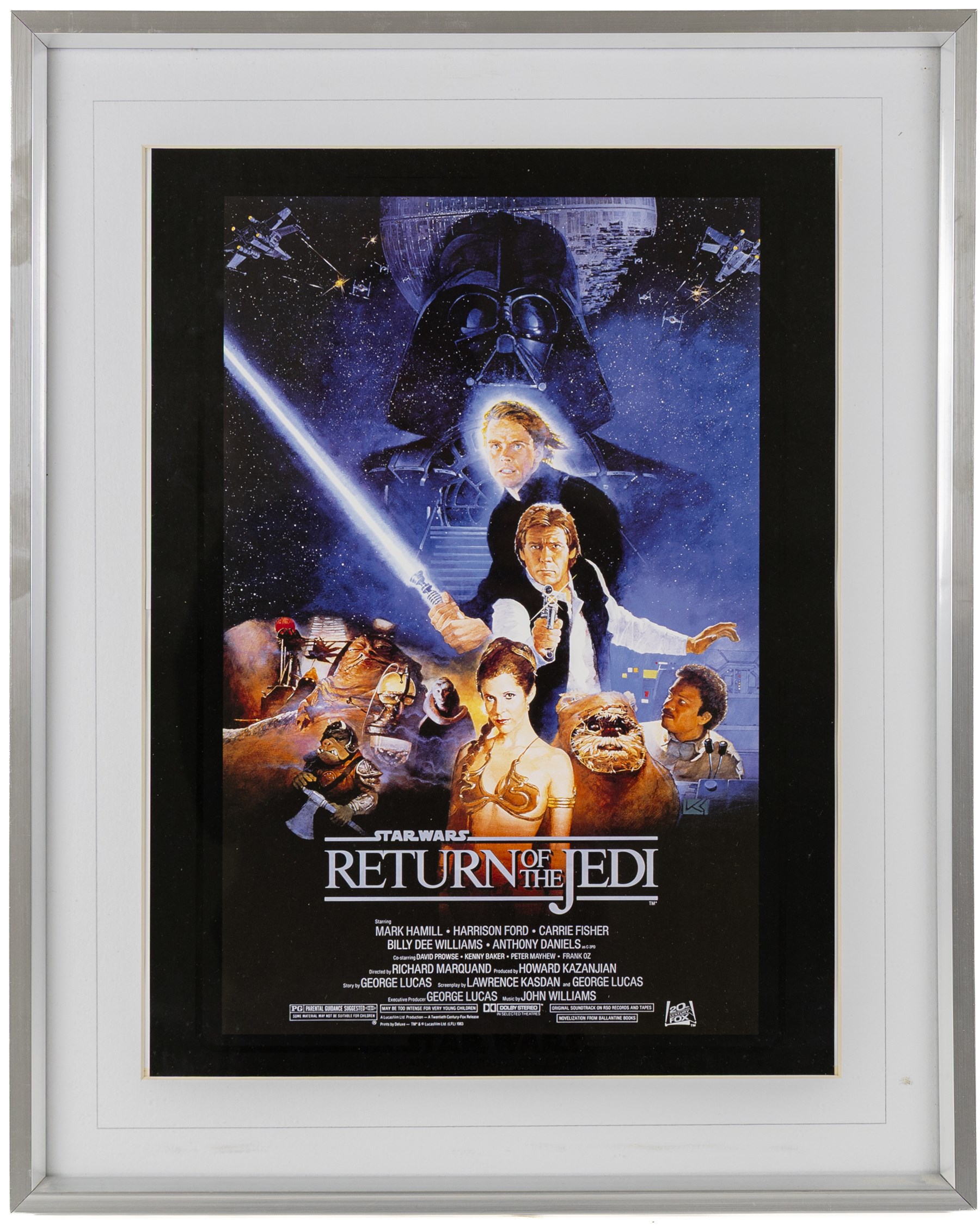 Four Cards Inc Star Wars The Movie Poster Collection prints, comprising Episode I Attack of the Clones, A New Hope, Return of the Jedi and The Empire Strikes Back, all framed, H37cm, together with a Rye by Post The History of Star Wars Original Filmcell collection, with certificate of authenticity verso