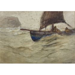Joseph Richard Bagshawe (Staithes Group 1870-1909): Fishing Coble off Staithes, watercolour over pencil signed 25cm x 36cm 
Provenance: acquired direct from the trustees of the Bagshawe Estate when the final part of the artist's studio collection was dispersed in Whitby in the 1990s, never previously been on the open market 
