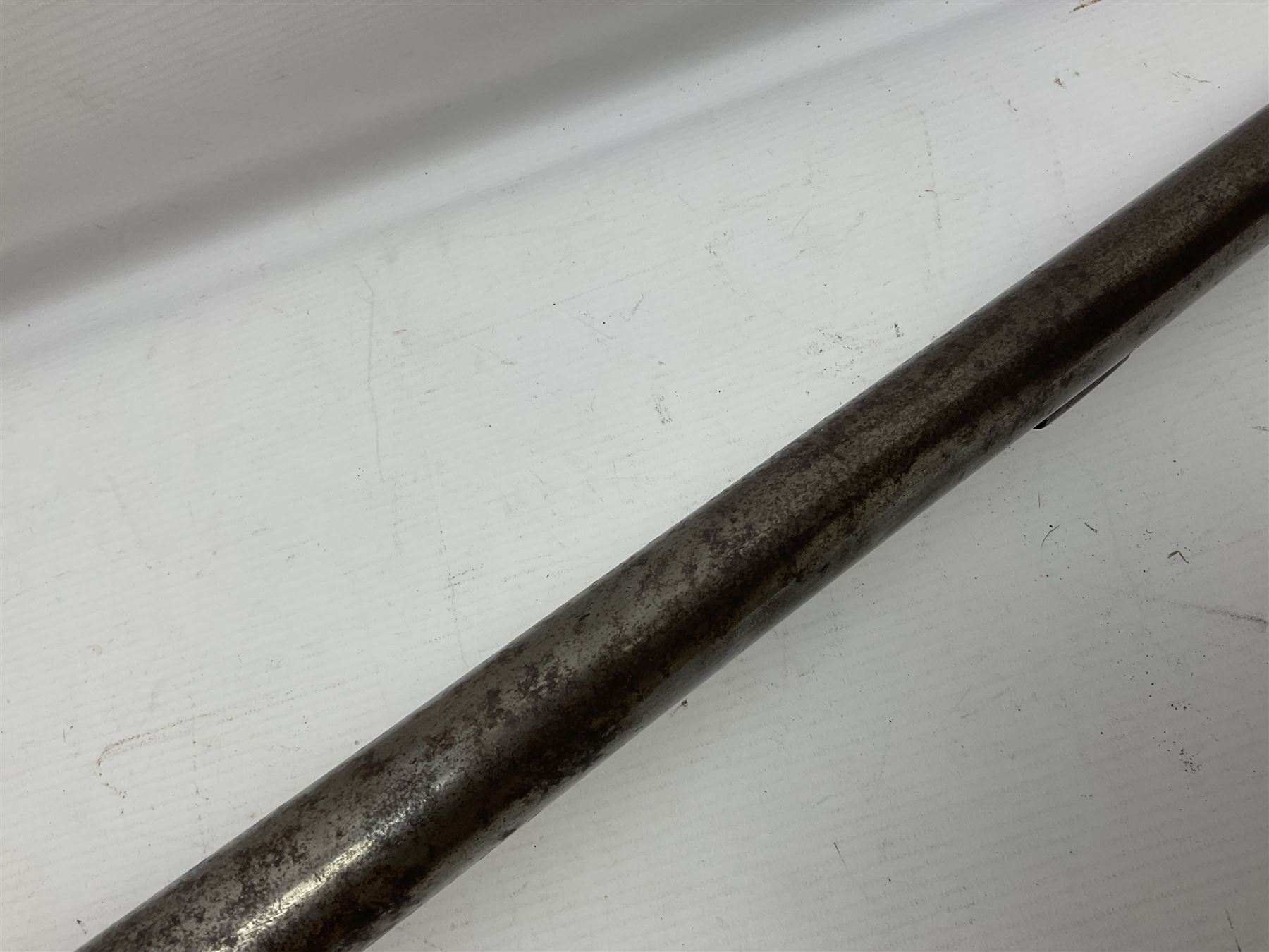 19th century take down 'cripple stopper' single barrel percussion gun, removable walnut stock with bayonet style fitting, chequered grip and fore-end, approximately 8-bore, the 59.5cm (23