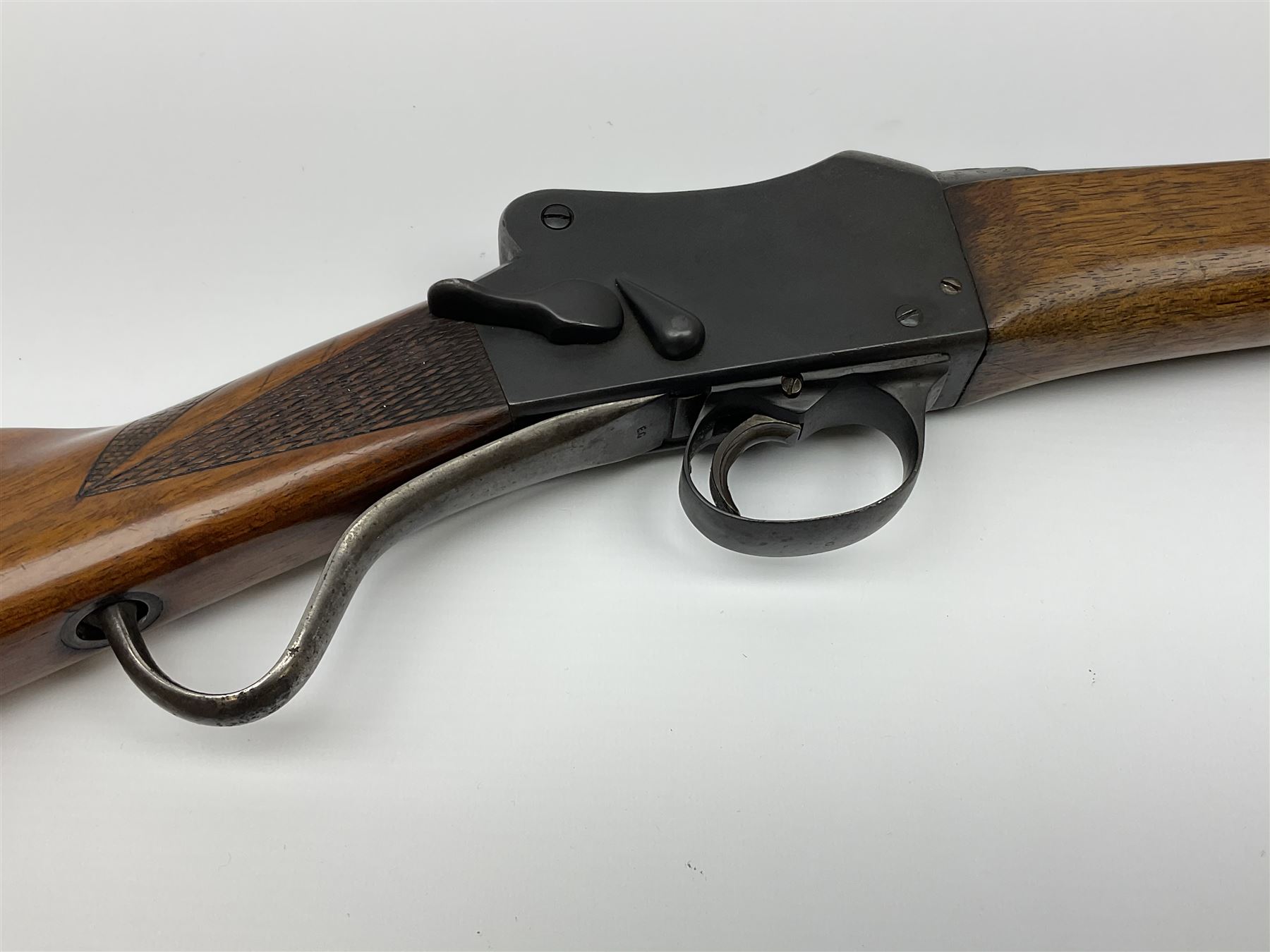 Greener GP Mark III 12-bore single barrel shotgun with martini underlever action, 64cm barrel, walnut stock with chequered grip and fore-end, serial no.36623, L107cm overall SHOTGUN CERTIFICATE REQUIRED