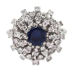 18ct white gold round sapphire and round brilliant cut diamond cluster ring