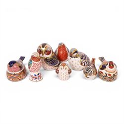 Royal Crown Derby bird paperweights, including Owlet gold stopper, Tawny Owl gold stopper,...