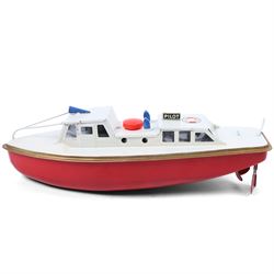 Sutcliffe Models tinplate clockwork Ocean Pilot Cruiser 'Jupiter', in red and white livery with metallic gold details, with key, boxed 