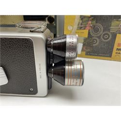 Bolex Paillard P3 Zoom Reflex camera body, serial no 38090, with 'B te S.G.D.G Som Berthiot Pan-Cinor 1:1.9 f=8a 40' lens, serial no. 40251438 in case, Kodak Brownie movie camera, Kodak model 2 Brownie movie camera and a Kodak 8 Movie Projector A-15G and other camera equipment 