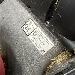 Honda -  GCV160 petrol lawnmower, Izy model, with rear grass collector, grey deck and red engine cover.