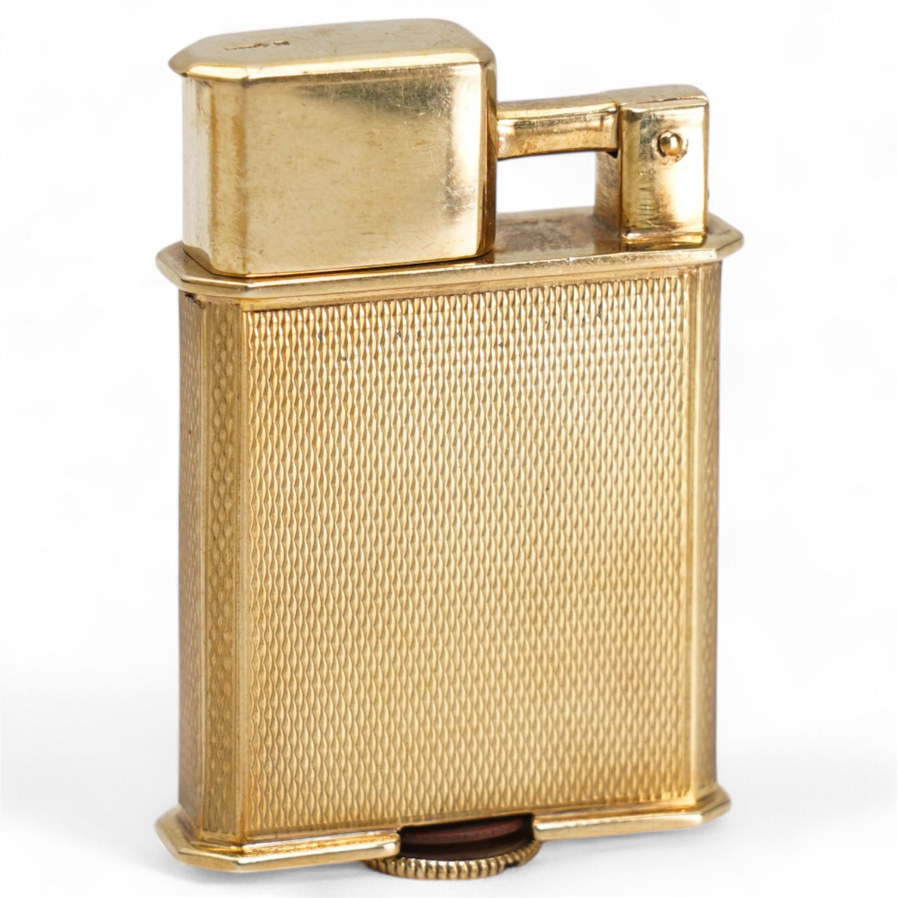 Art Deco 9ct gold Everest de Luxe lighter, with engine turned decoration, case by Stockwell & Co, London import mark 1930