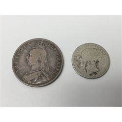 Great British and World coins, including Queen Victoria 1889 halfcrown, pre-decimal pennies, threepences, sixpences and other denominations, commemorative crowns etc