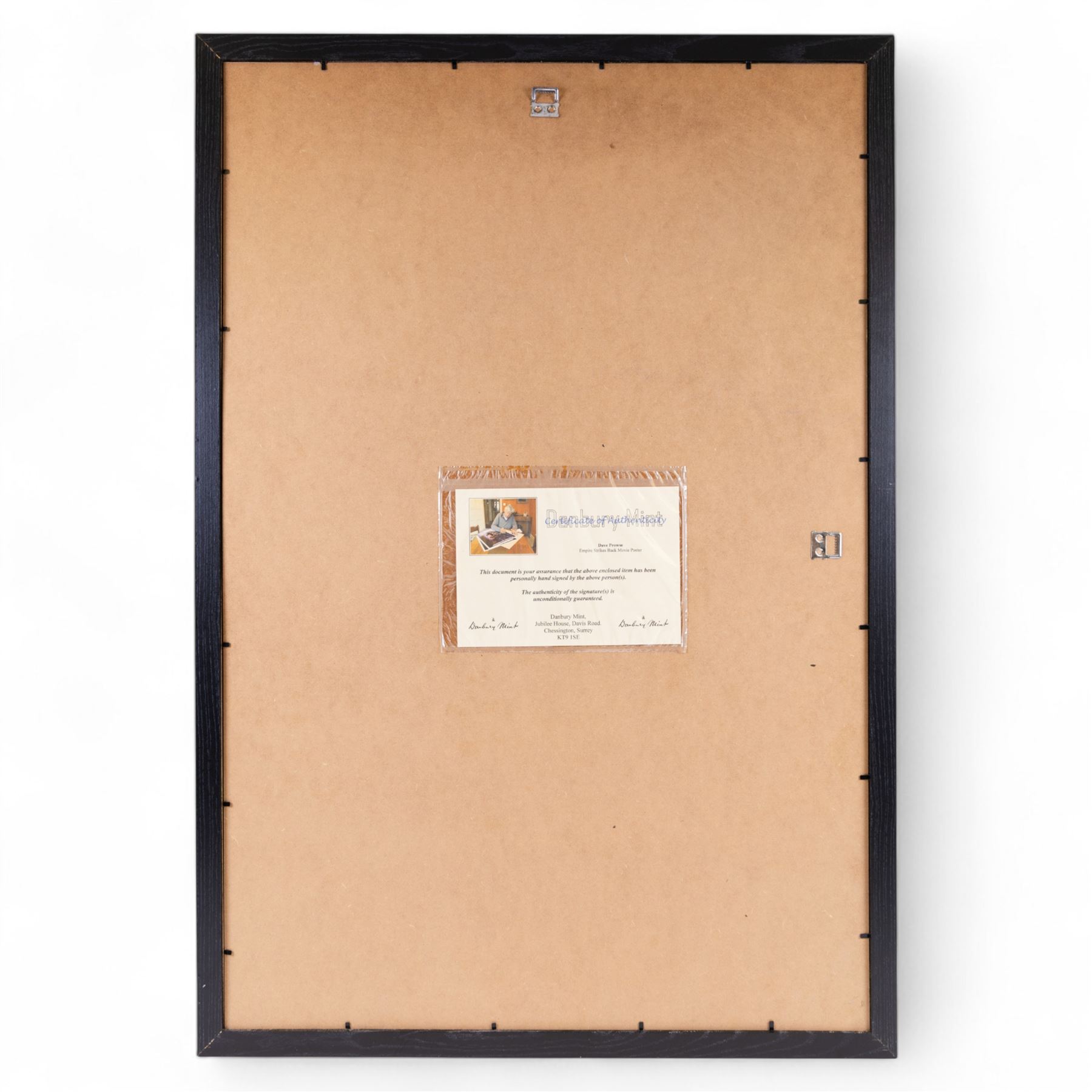 Autographed Star Wars Empire Strikes Back movie poster, signed by Dave Prowse (Darth Vader), with certificate of authenticity from Danbury Mint, framed, frame H97cm