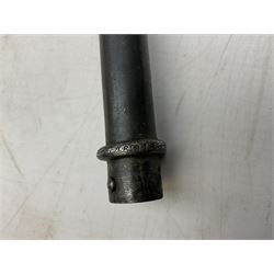 French Lebel Model 1886/93/16 bayonet with 52cm steel cruciform blade and brass hilt No.R22136; in steel tapering round scabbard numbered A62918 L65.5cm overall