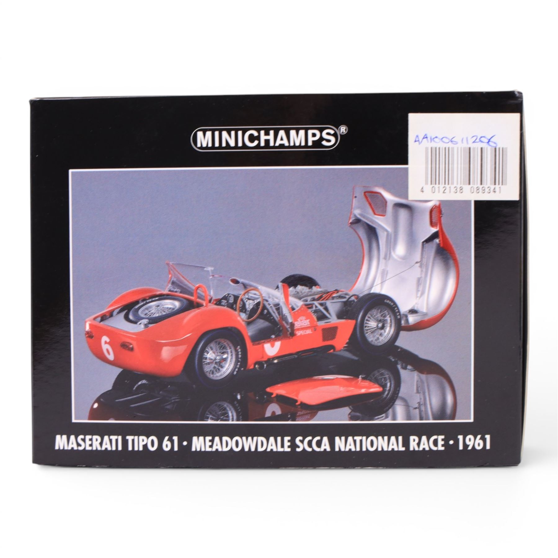 Minichamps 1:18 Maserati Tipo 61 Meadowdale SCCA National Race 1961 #6 car, together with Paul's Model Art Minichamps 1:18 Ayrton Senna Racing Car Collection British Grand Prix 1991 Williams Renault FW14 #5 car, both boxed (2)