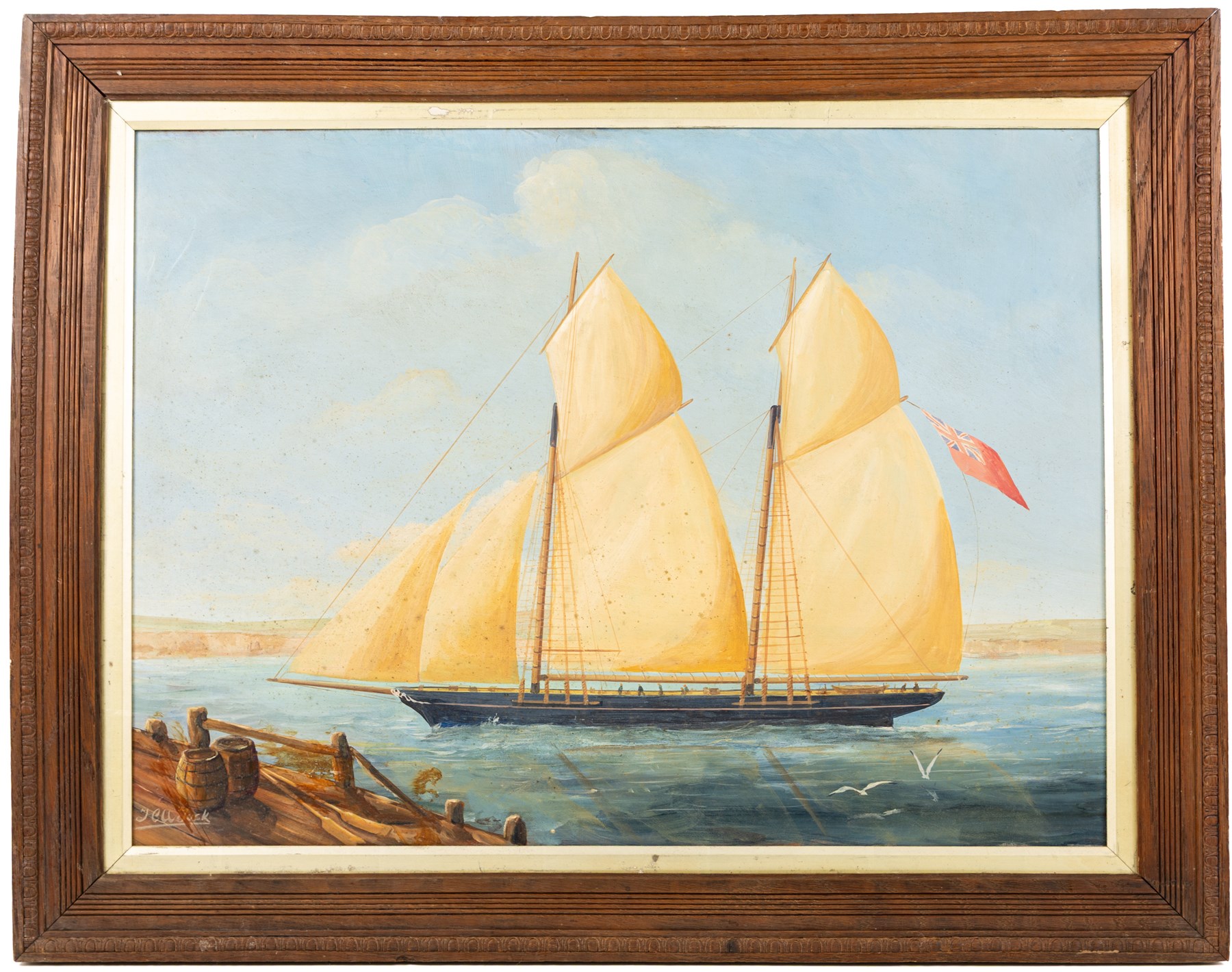 JCU Tuck (British 20th century): British Sailing Yacht, oil on board signed 40cm x 55cm
