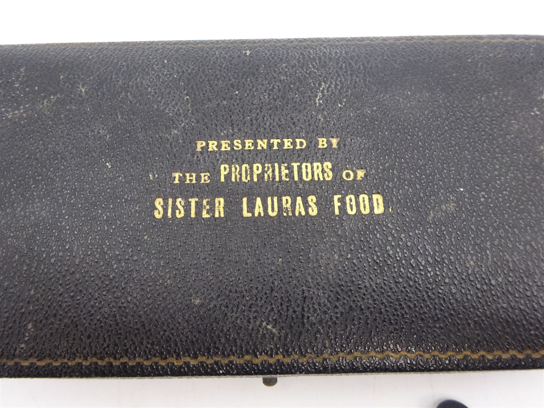 1920s silver cigarette case, of typical form, with engraved lozange to cover, hallmarked Charles Edwin Turner, Birmingham 1920, together with a pair of George III silver Old English pattern teaspoons, with engraved initials to terminal, hallmarked Peter, Ann & William Bateman, London 1803 and a cased spoon and pusher, hallmarked 