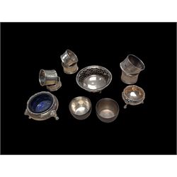 Group of silver, comprising napkin rings, open salts, egg cups, etc all hallmarked 