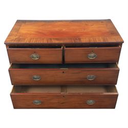 Early 19th century mahogany chest, fitted with short and two long drawers, crossbanded top, raised on bracket feet