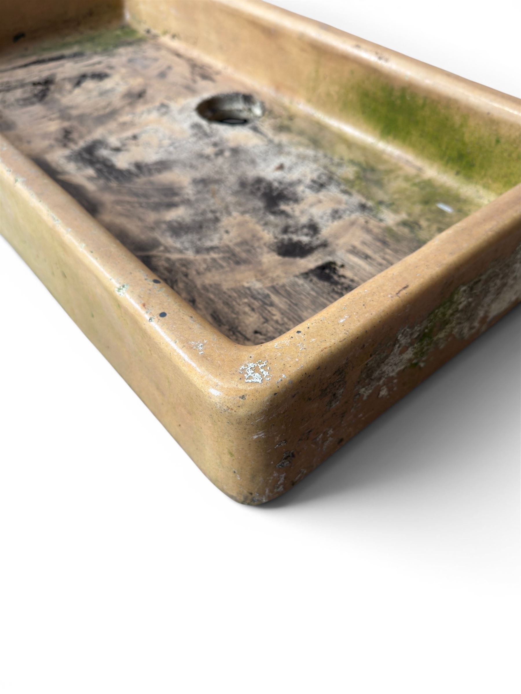 Victorian glazed terracotta shallow sink, rounded top and corners