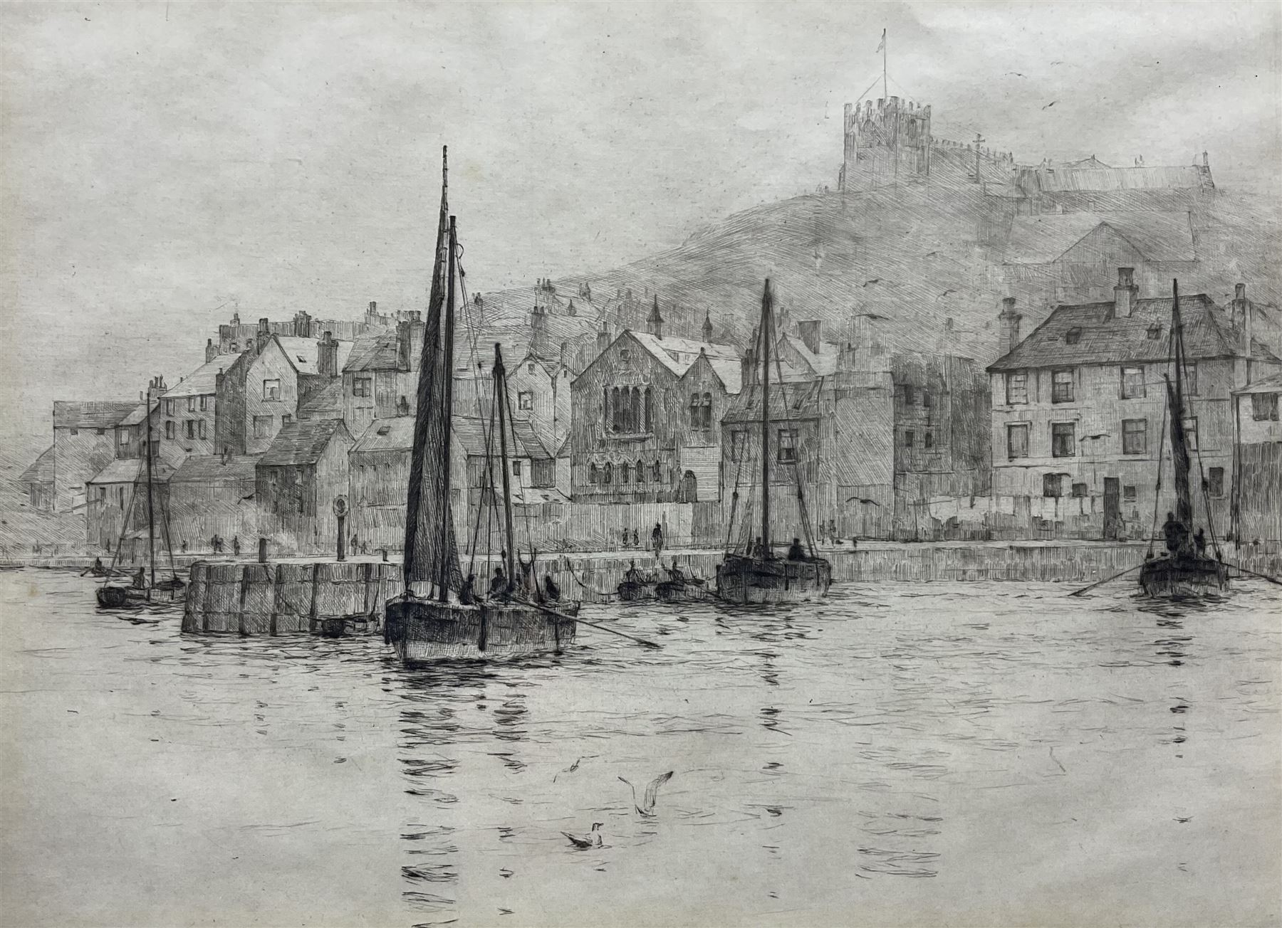 Rowland Langmaid (British 1897-1956): Whitby Harbour, etching signed in pencil 18cm x 25cm 
