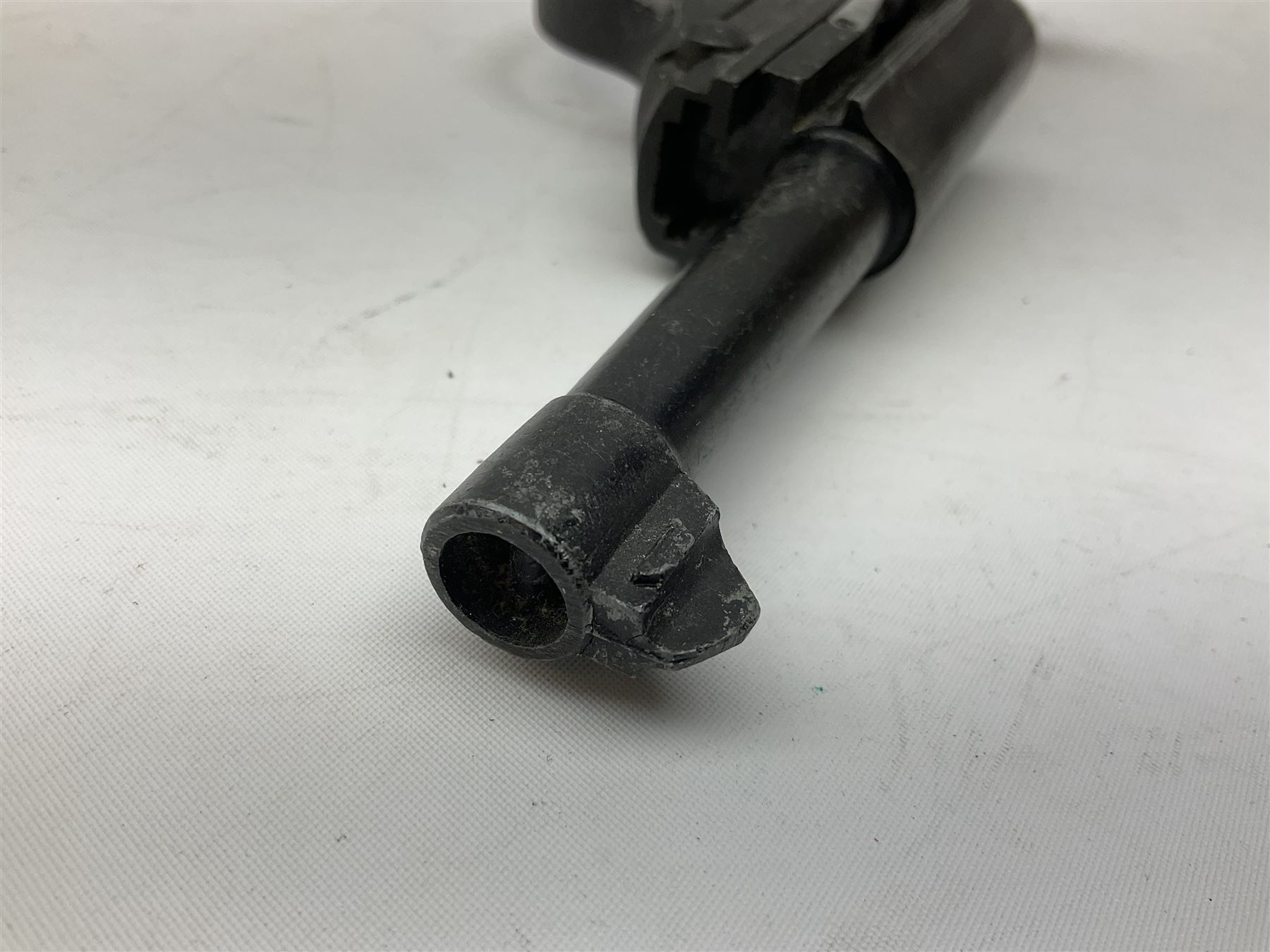 Modern Remington .44 calibre percussion brass framed army revolver, possibly by Uberti, with 16cm octagonal barrel, No.225; partially deactivated to old specification with no certificate L36cm overall; together with a die-cast copy part model of a Walther P38 semi automatic pistol (2) RFD ONLY