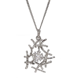 18ct white gold pendant necklace, the open work pendant set with cluster of diamonds, both hallmarked
[image code: 3mc] 