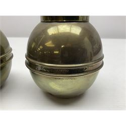 Pair of brass 1924 commemorative tea caddies, of ovoid form the waist embossed with 'British Empire Exhibition 1924' 'Lipton's Souvenir Tea Caddy', H18cm