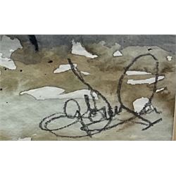 Gill Douglas (Northern British 1944-): 'Journeys End - Isle Ewe Wester Ross', watercolour signed, titled verso 24cm x 36cm 
Notes: Originally from Newcastle upon Tyne, at the age of 28 Gill moved to study Theatre Design at Art College in Nottingham.  On completion of her Diploma, in 1976,  she moved to York to establish herself as an artist and print maker.