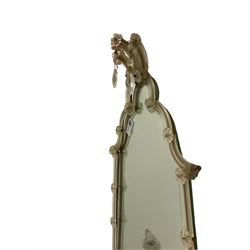 Mid to late 20th century Venetian style glass girandole or mirror, shaped frame and decorated with glass droplets, triple branch electroliers 