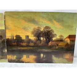 English School (19th century): Lakeland and River scenes at Sunset, pair oils on board unsigned 41cm x 56cm (unframed) (2)