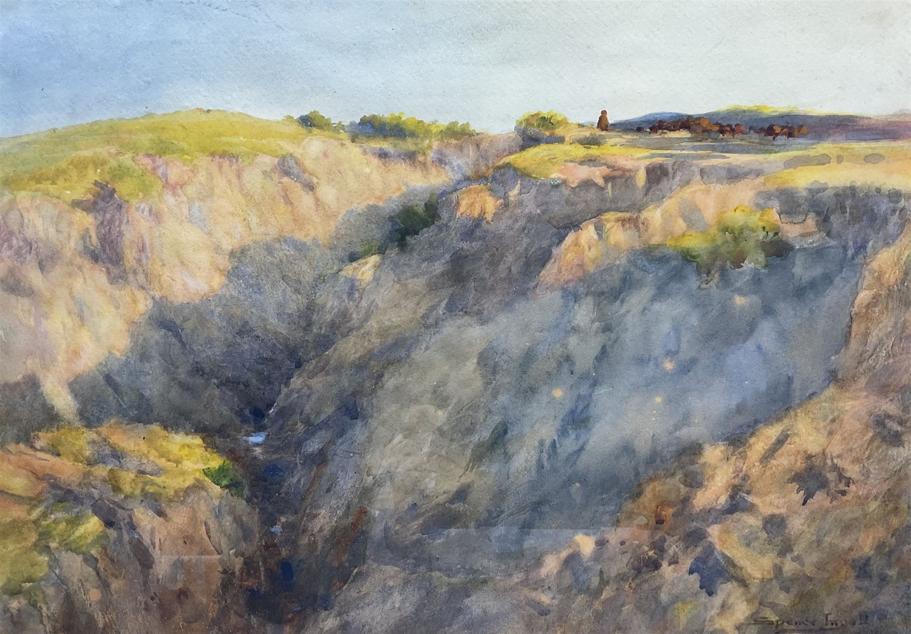 John Spence Ingall (Staithes Group 1850-1936): Shepherd and Flock on Clifftop - Middle East, watercolour signed 33cm x 47cm