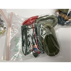 Ten 1980s Action Man Action Force figures with six original card backs; over three-hundred and forty Airfix large scale plastic soldiers; over two-hundred and thirty small scale plastic soldiers; together with accessories including boats, ladder etc