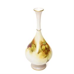 Royal Worcester vase, of baluster form with elongated neck, painted by F Harper and decorated with flowers, printed marks to base, H24cm 