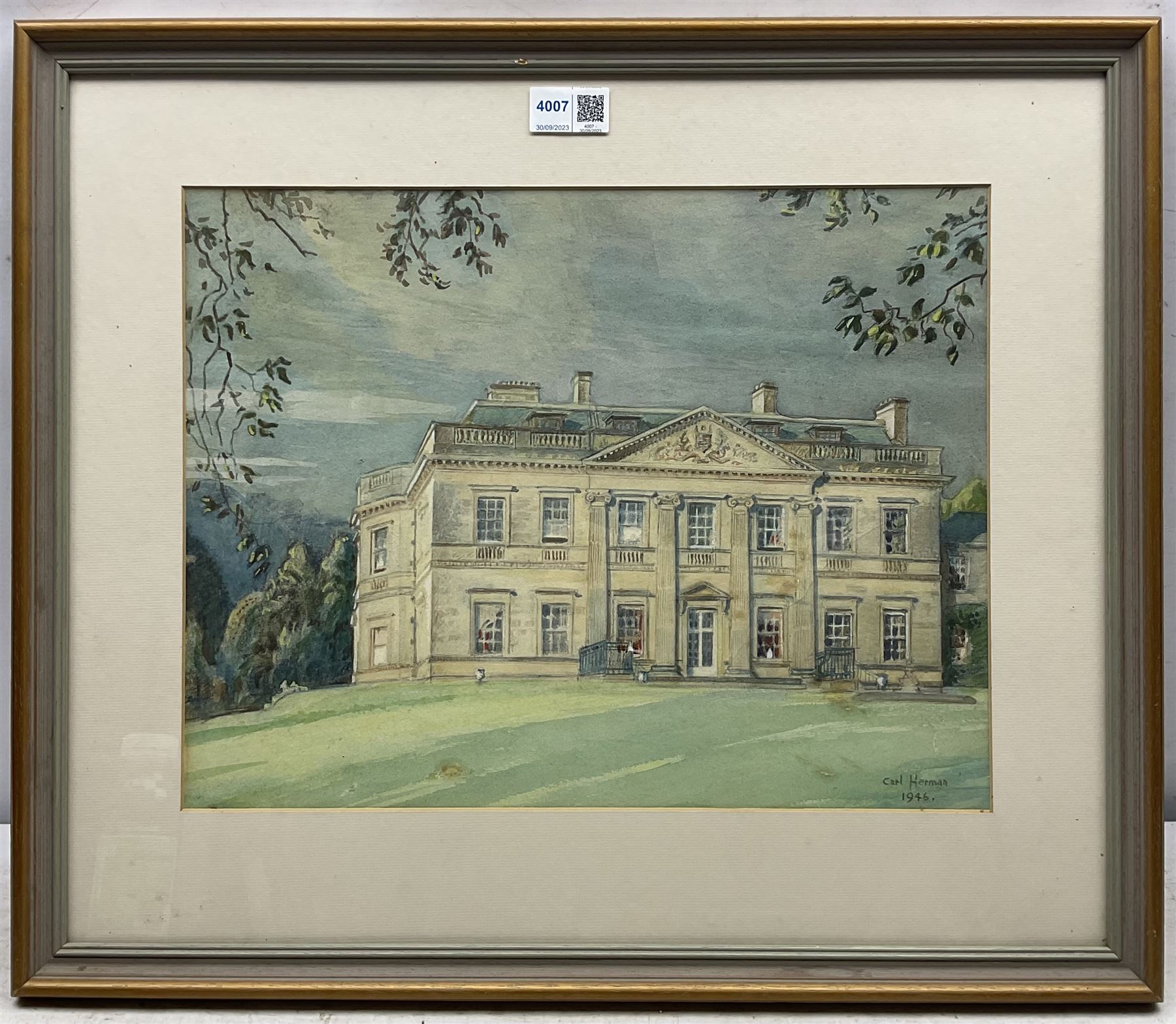 Carl Herman (Scarborough 1887-1955): Hackness Hall, watercolour signed and dated 1946, 30cm x 39cm