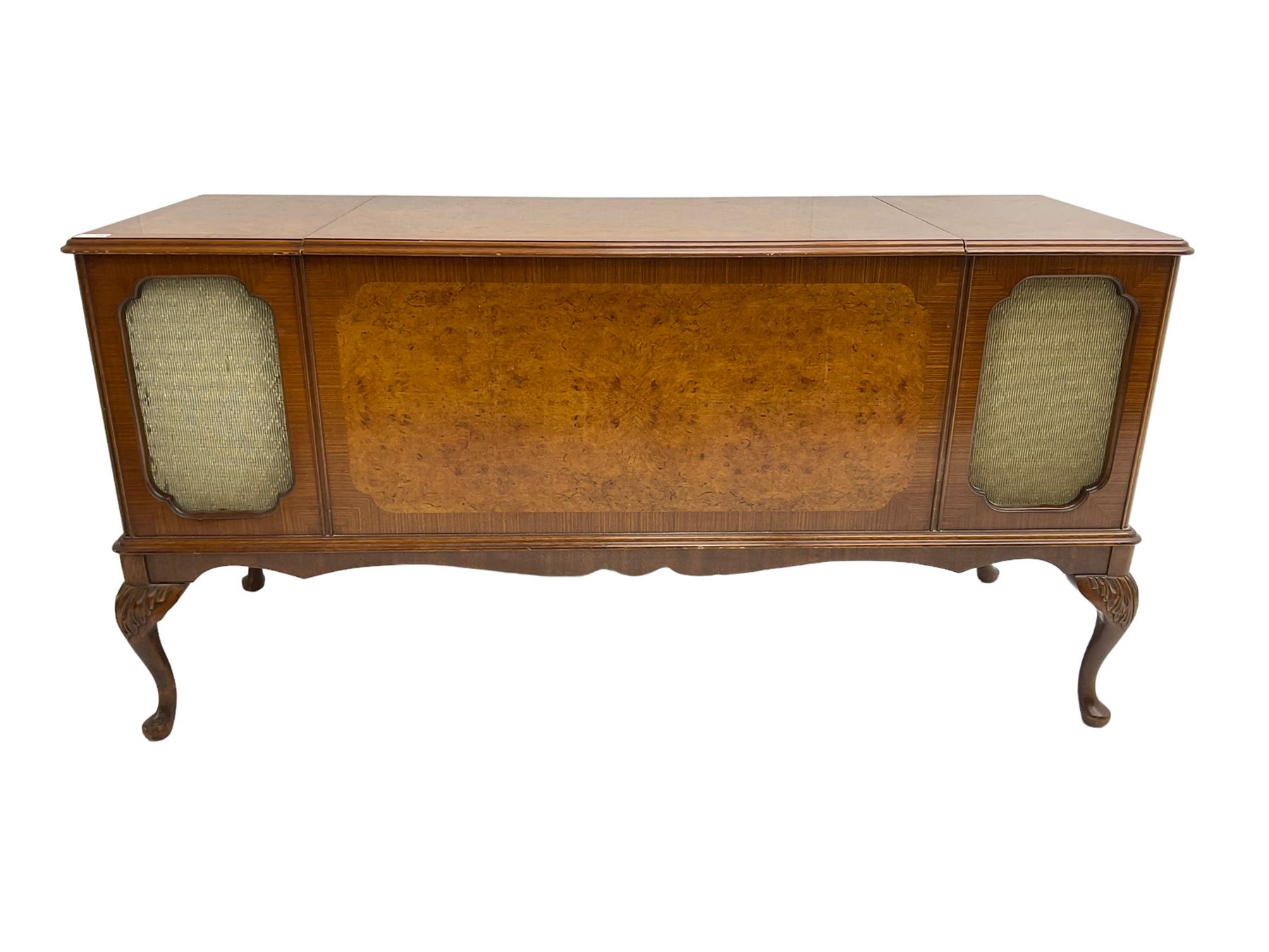 Dynatron - walnut cased radiogram with built in speakers, Dynatron radio and stereo recorder and Garrard turntable on cabriole supports, together with collection of single 45 and LP records