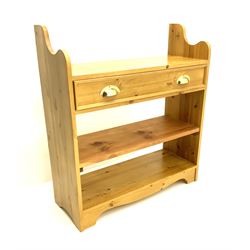 Solid pine open bookcase with drawer 