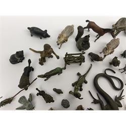 Collection of miniature cold painted bronze and similar animals, to include birds, sheep, horses etc 