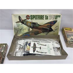 Three unmade construction kits - Airfix 1:24 scale Supermarine Spitfire Mk.1A; predominantly in unopened factory packaging with instructions and decal sheet; Frog Shell Welder with instructions; and Airfix Battle of Waterloo Farmhouse (instructions on box base); all boxed (3)