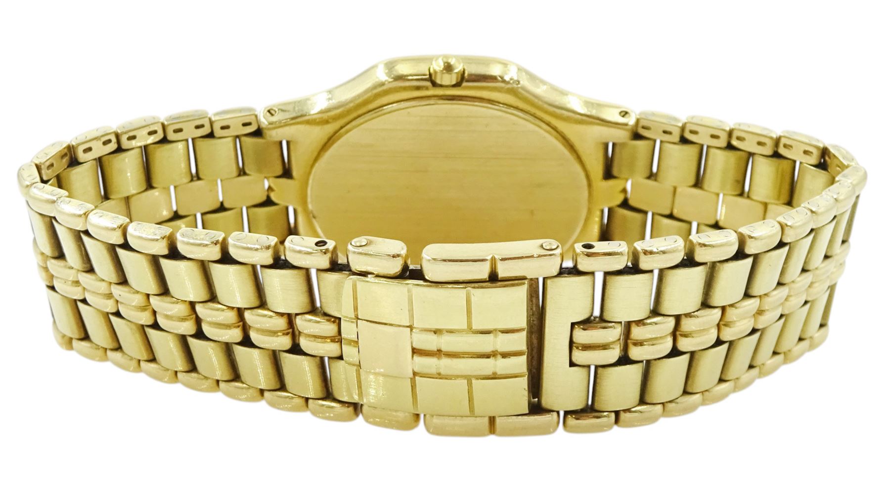 Lesser Schiphol 14ct gold gentleman's quartz wristwatch, cream dial with baton hour markers and date aperture, on integral 14ct gold bracelet, stamped 14K 585