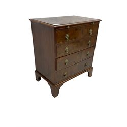 Georgian design walnut chest, crossbanded rectangular ovolo-moulded top, fitted with slide over four long cock-beaded drawers, on bracket feet