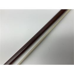 German Saxony violin c1900 with 35.5cm two-piece medium grain maple back and ribs and medium grain spruce top; bears label 'Jacobus Stainer in Absam prope Oenipontum 17xx Made in Germany', 59.5cm overall; with modern bow (2)