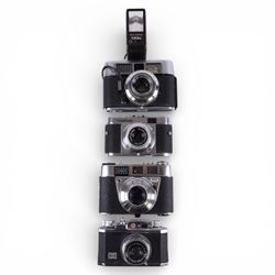 Collection of rangefinder and similar cameras, including Voigtlander, Retinette, Agima, Condor, Pentax, etc