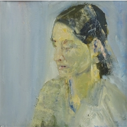  'Ivana', oil on canvas laid to board titled and dated February 2004 verso by Malcolm Ludvigsen (British 1946-) 39cm x 39cm and Portrait of a Lady, oil on board by the same hand 39cm x 28cm (2)  