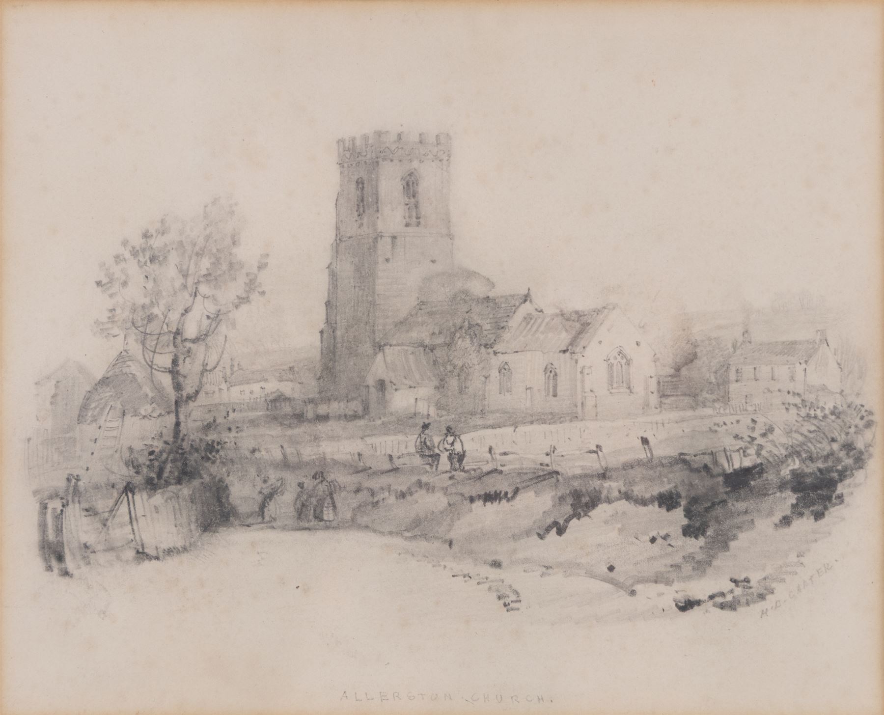 Henry Barlow Carter (British 1803-1867): 'Allerston Church' near Pickering, pencil sketch signed and titled 15cm x 18cm 