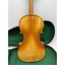 Artia Excelsior for Boosey & Hawkes violin for completion with 35.5cm two-piece maple back and ribs and spruce top, bears label, lacking tailpiece, chinrest, bridge and one tuning peg, 59cm overall, in hard carrying case with bow
