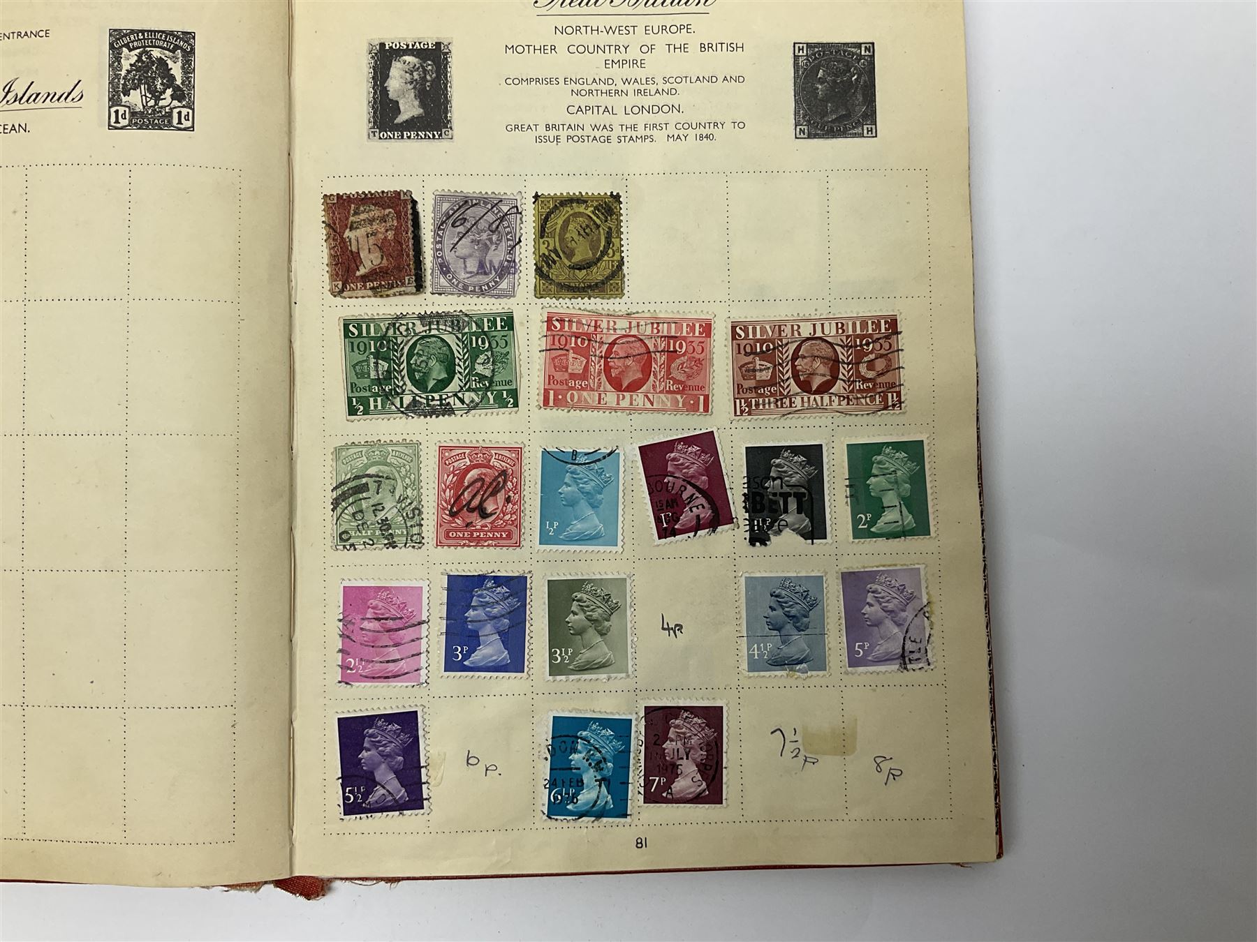 Queen Victoria 1889 crown coin, King George V 1935 crown, Queen Elizabeth II 1977 silver proof crown, small number of Great British pre 1947 silver coins, other pre-decimal coinage, World stamps including Argentina, Australia, Belgium, Canada, France, Germany etc 