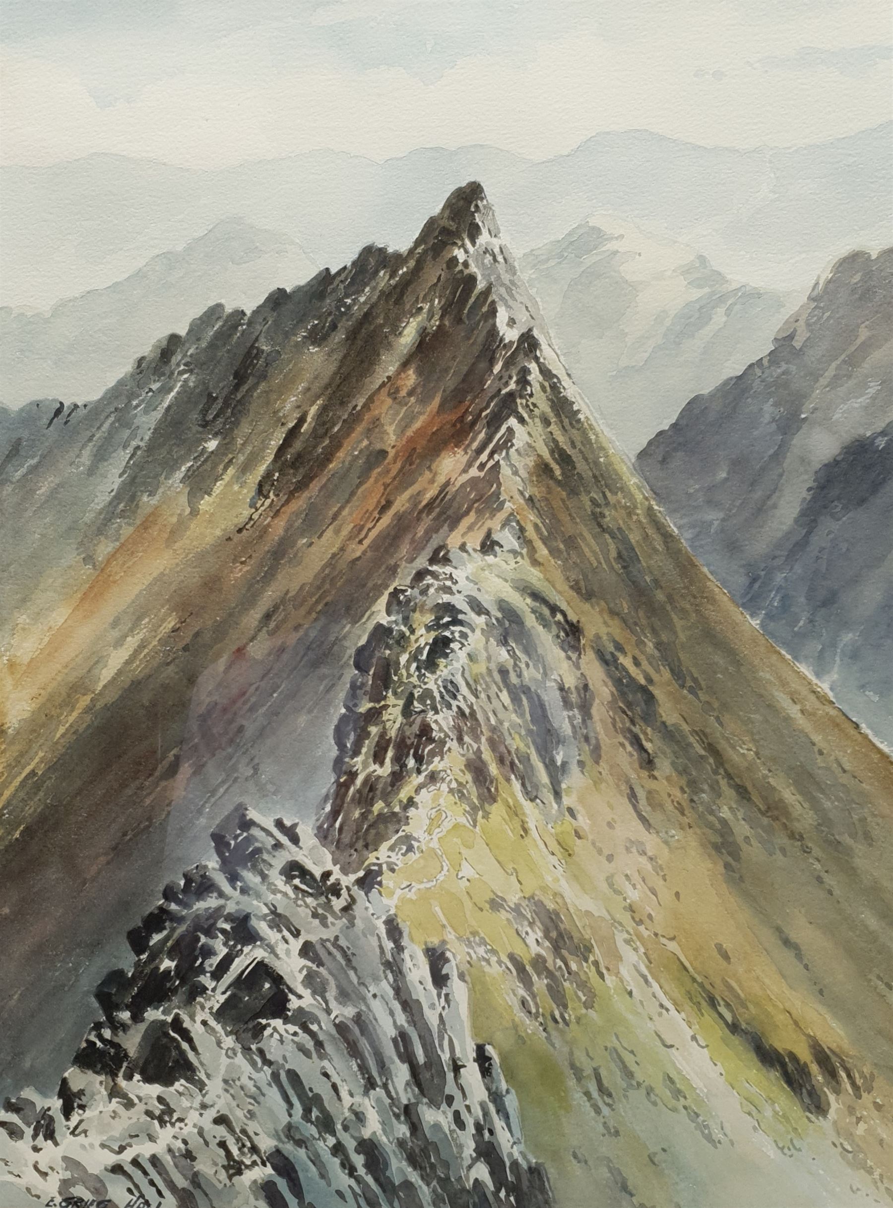 E Greig Hall (British 20th century): 'Striding Edge Helvellyn', watercolour signed, titled and dated '73 verso; 'Summer in Wharfedale' and Yorkshire Landscape, two watercolours signed E Shillito, max 49cm x 37cm (3)
