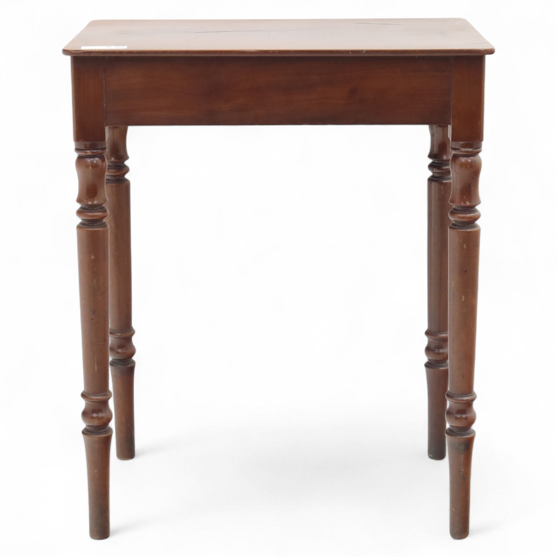 Victorian mahogany side table, rectangular top on turned tapering legs 