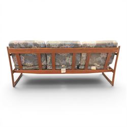 Peter Hvidt and Orla Mølgaard for France and Son - mid-20th century model FD130 teak framed three seater settee, foliate design loose cushion 