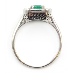  Art Deco style white gold emerald and diamond ring stamped 18ct  