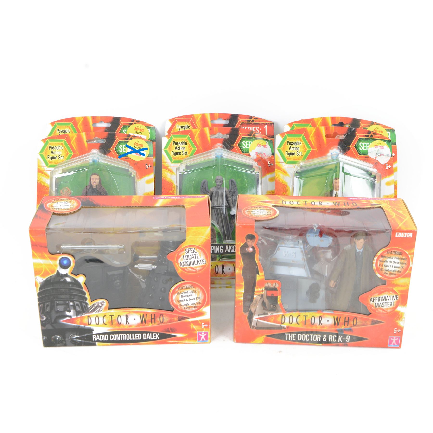 Character Options Doctor Who action figures, to include The Doctor & RC K9, Radio Controlled Dalek, Gelth Zombie, Scarecrow, Judoon Captain, The Master, Lilith, Martha Jones and Weeping Angel, all boxed or carded
