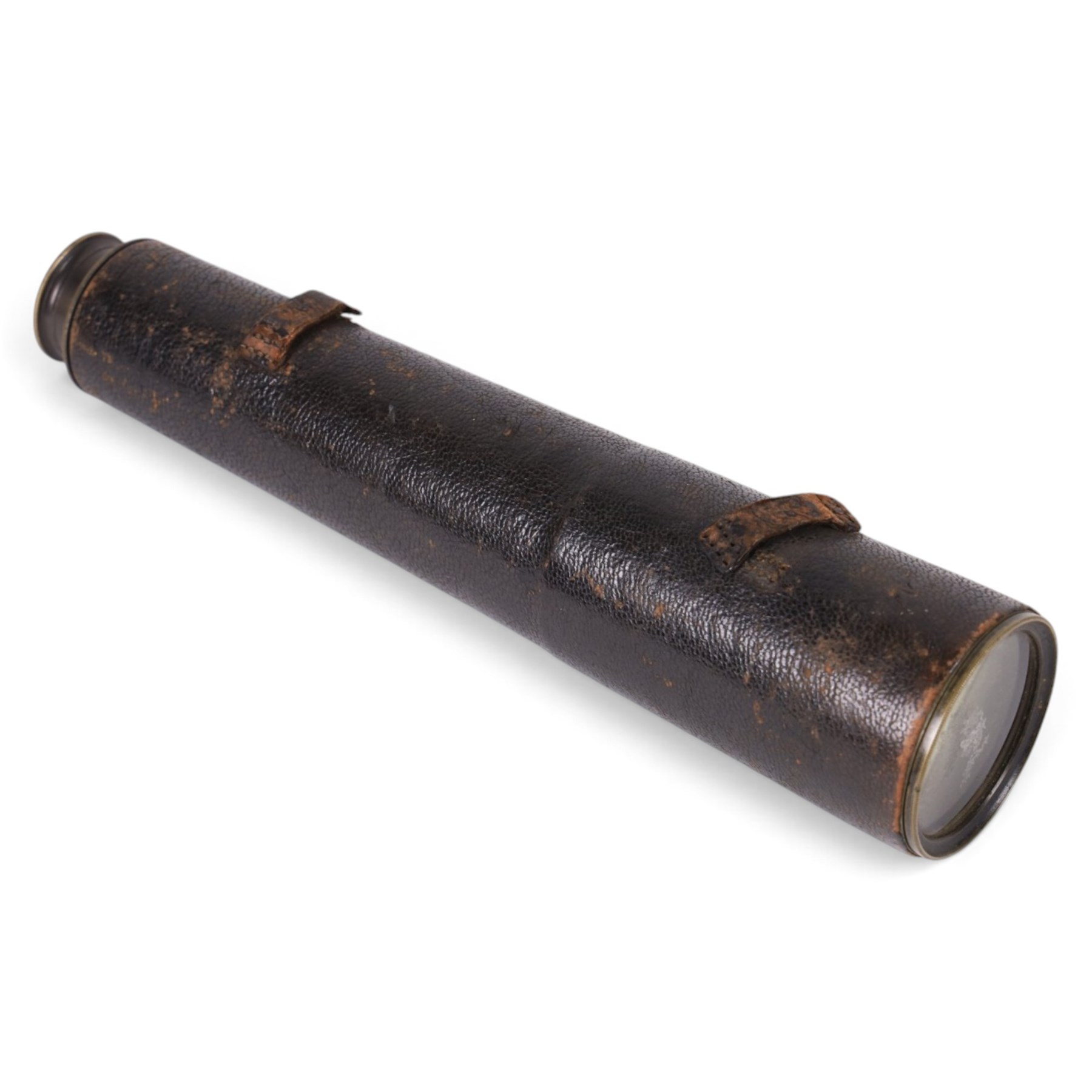19th century two-draw brass and leather telescope, inscribed 'Captn Stephens J.N.' and 'West 92 & 93 Fleet Street London', total length 54cm